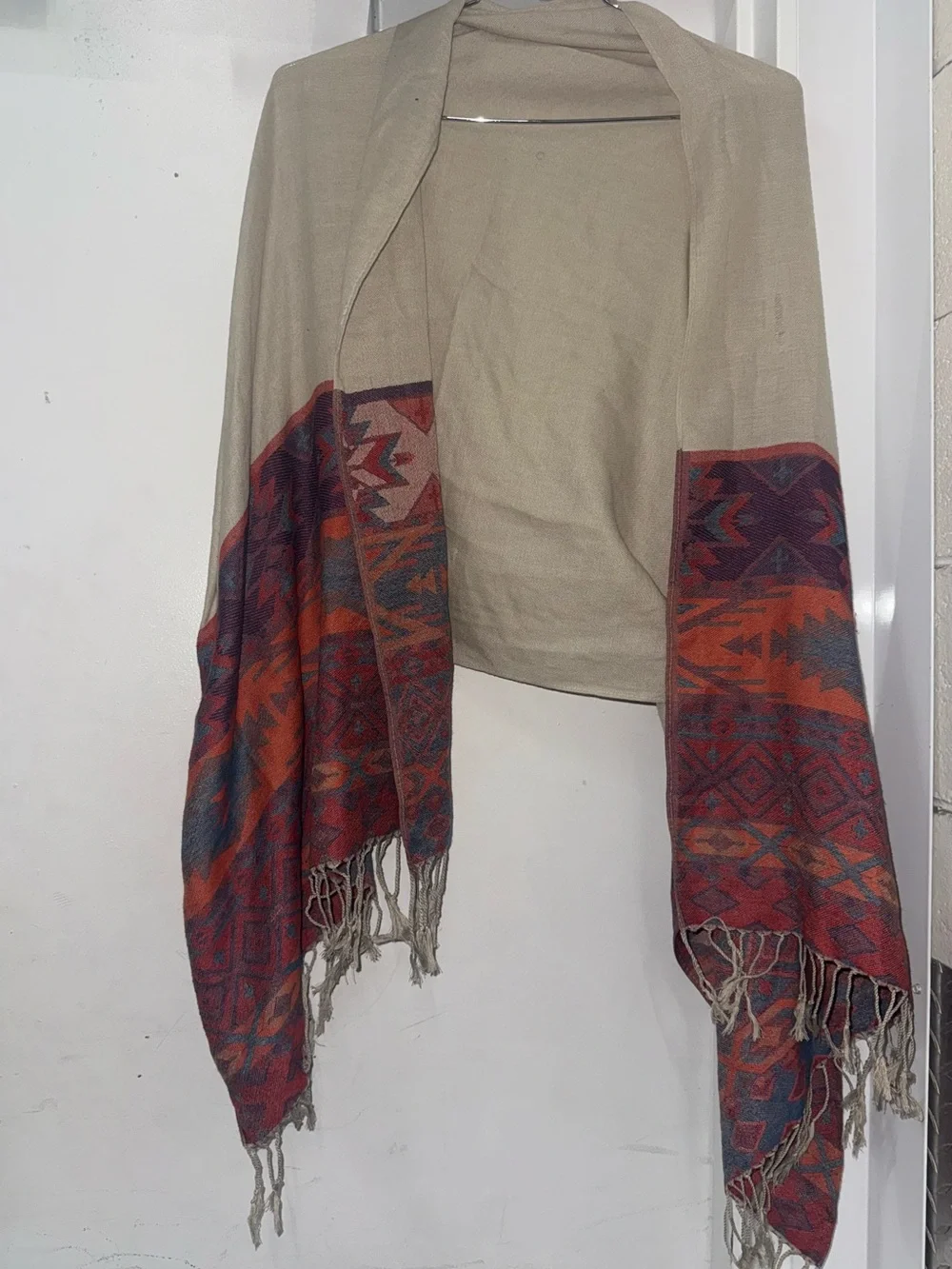 Charlotte russe Fringe Scarf in Cream and Rust